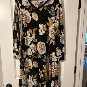 LuLaRoe Black Long Sleeve Dress with Gold and Cream Floral Print